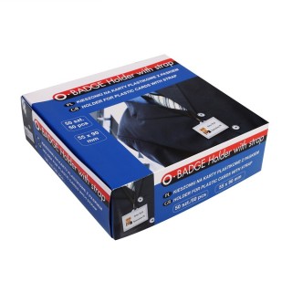 Identyfikator z taśmą na karty plastikowe - O.BADGE HOLDER - 55 x 90 mm - 50 sztuk